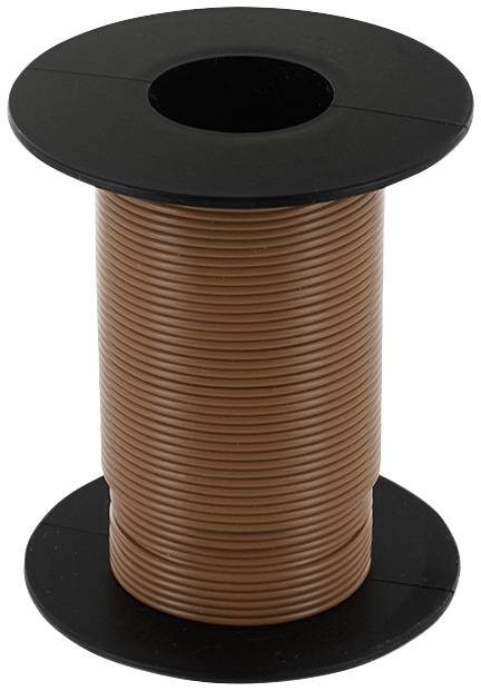 Brown copper wire on a black plastic reel, suitable for electrical installations. Resting on a light surface.