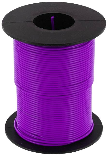 Lila reel of wire or cable, wound on a black spool, secured and ready for applications in electrical or DIY projects.