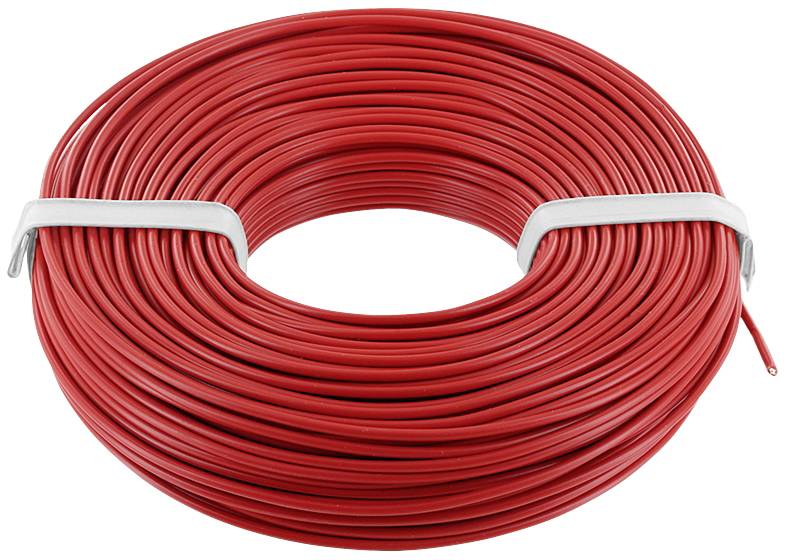 Compact reel with a red cable, neatly coiled.