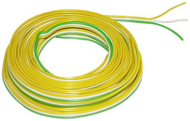 Yellow and green isolated cable coiled up.