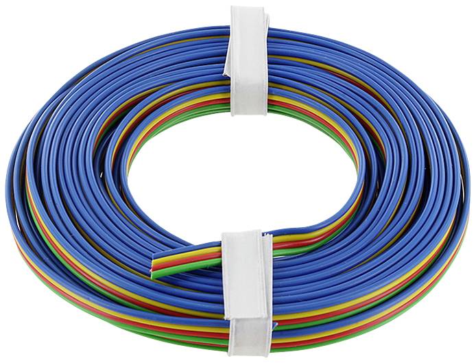 A roll of multicoloured electrical wires with a blue outer sheath, bundled and ready for wiring purposes.