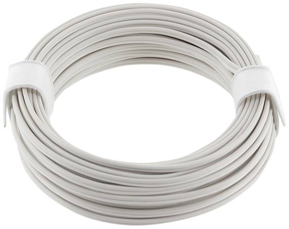White cable reel, tightly wound and secured with two white bands; primarily used for data or power transmission.