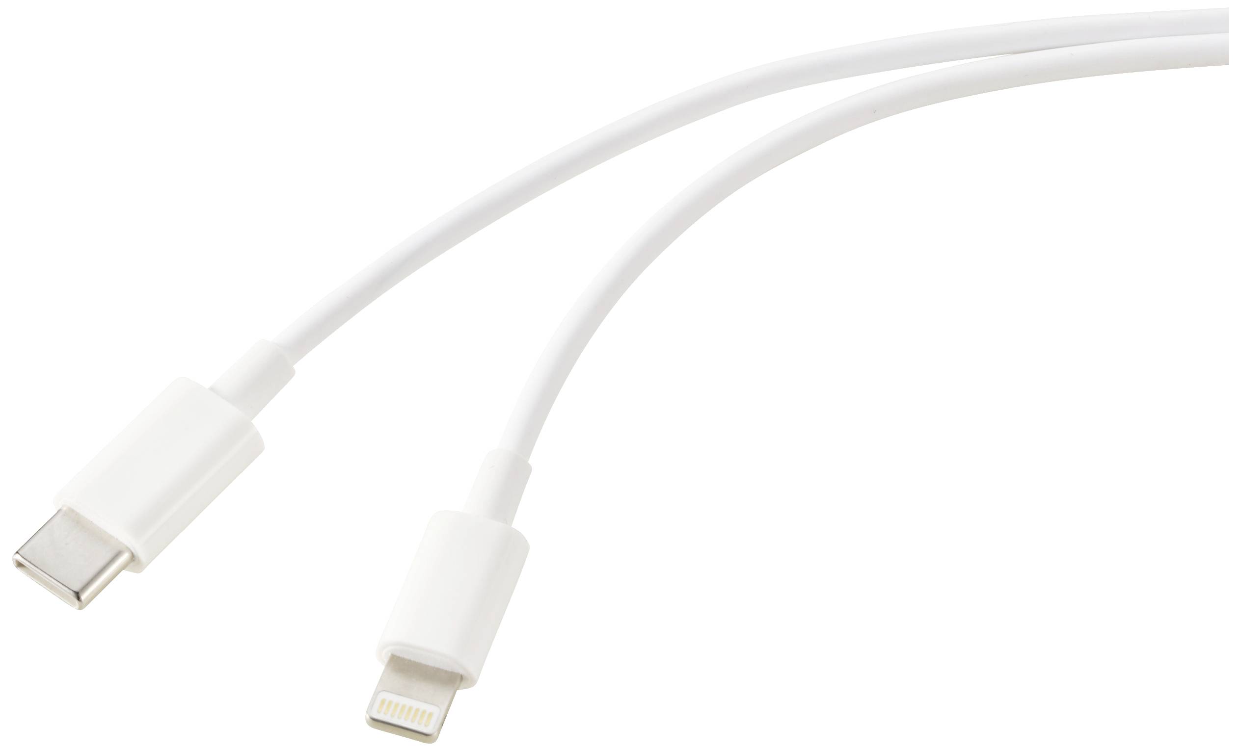 Two white cables with different connectors: a USB-C plug and a Lightning plug.