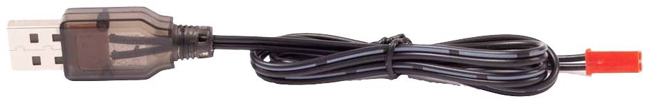 USB cable with a transparent plug and black outer sheathing, red end cap on the right, cable neatly coiled.