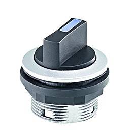 A black rotary switch with a silver rim, suitable for industrial applications.