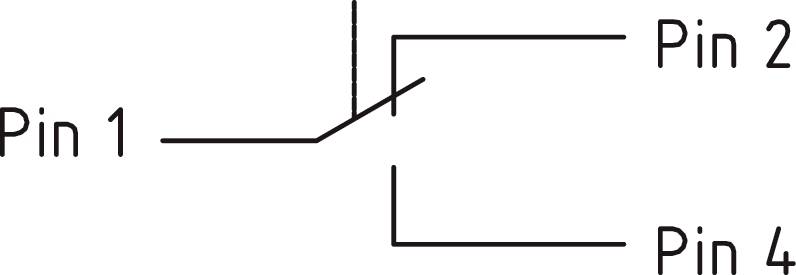 Switching Symbol: Pin 1 connected with Pin 2 and Pin 4. Pin 1 switches between the two. Wiring diagram for electrical connection.