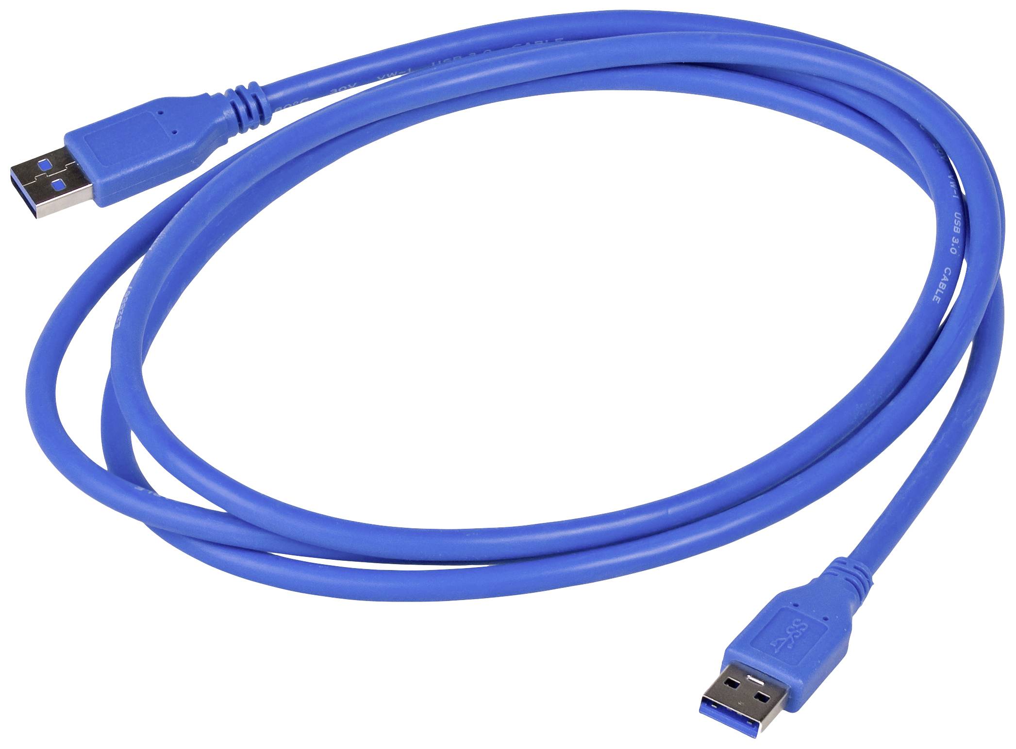 A blue USB cable with two plugs, suitable for data transfer and charging devices.