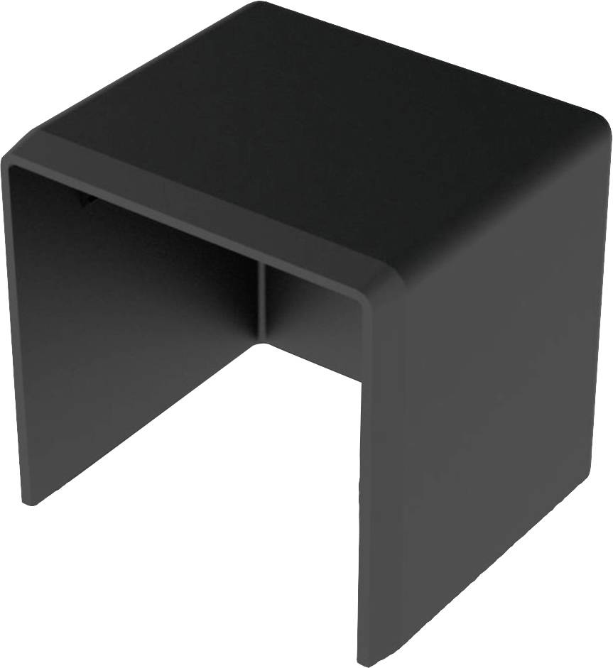A modern, black, square stool with smooth edges and a minimalist design.