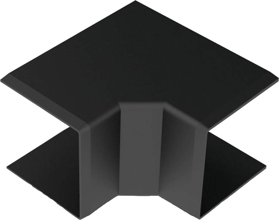Black, angular plastic floor stand in a cross shape.
