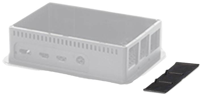 A transparent enclosure for an electronic device, alongside a black cover with two slots. Ideal for mounting small devices.
