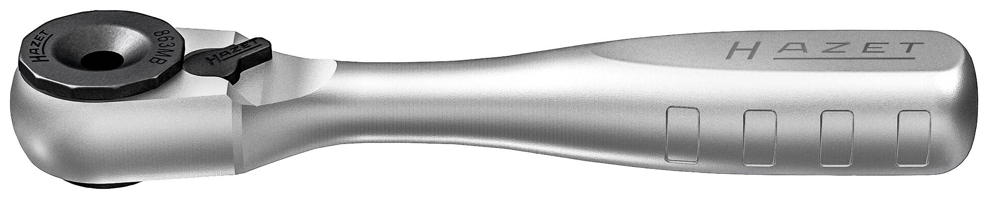 Silver ratchet spanner with an ergonomic handle and the brand name 'Hazet' engraved on the side.