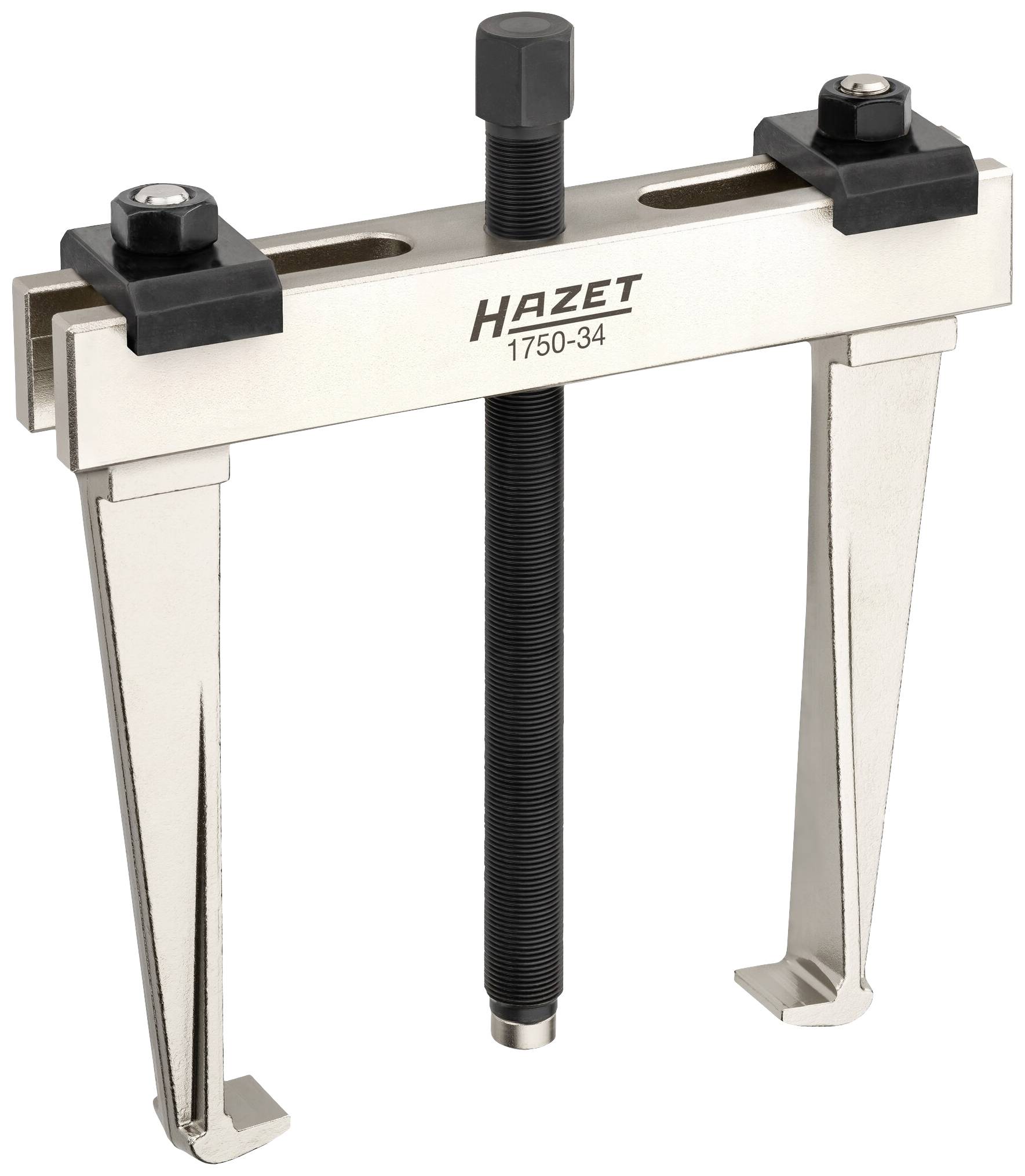Two-legged puller by Hazet. Metal construction with black thread and lever arms for removing bearings or gears.
