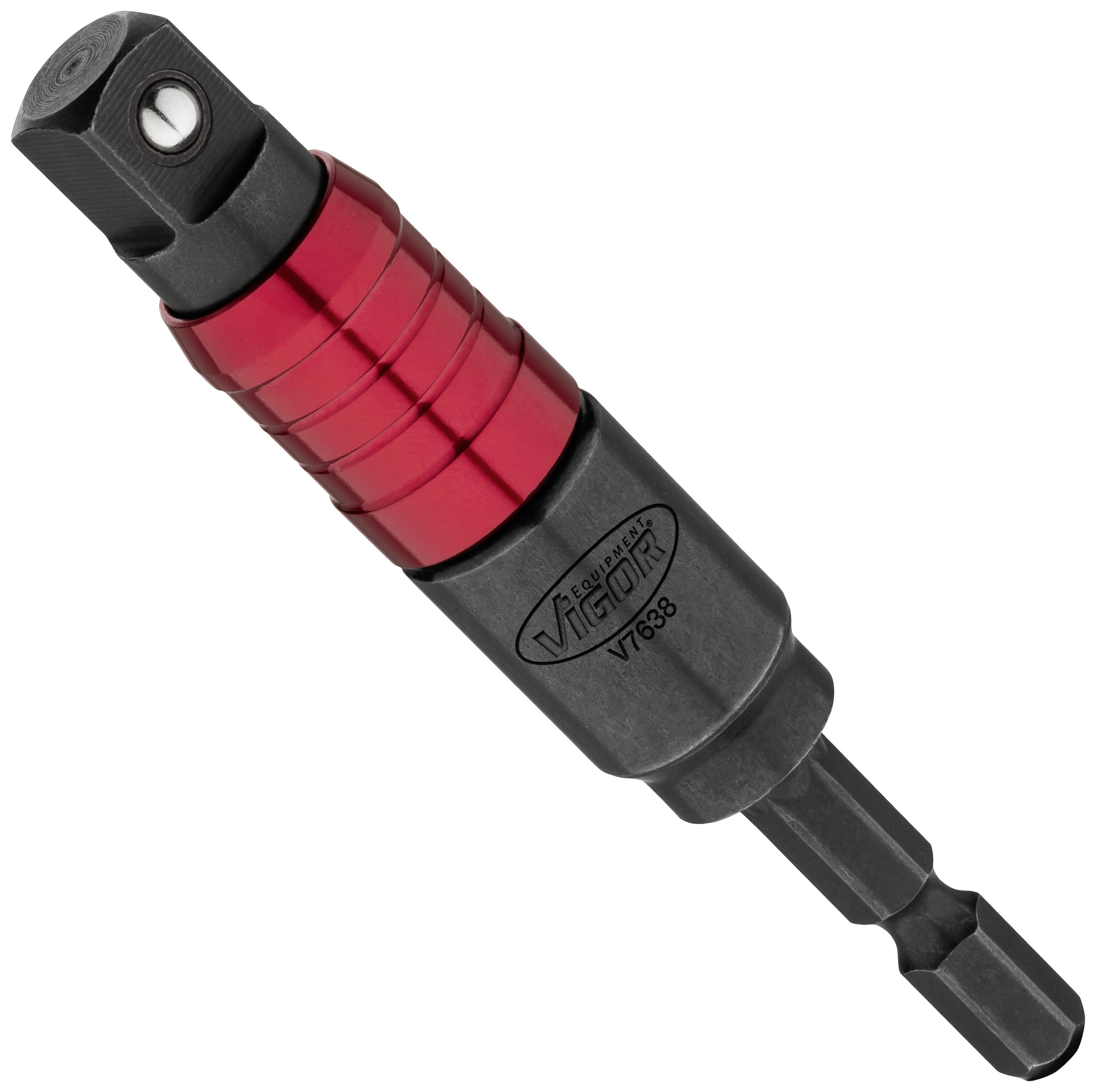 A magnetic bit holder with a red and black housing, marked with the brand 'VIM Tools' and model number 'V7383'.