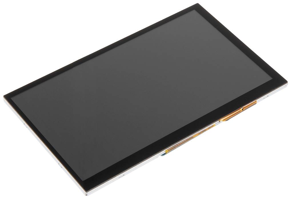 A black, rectangular screen with a slim frame, lying flat on a surface. No text or other details visible.