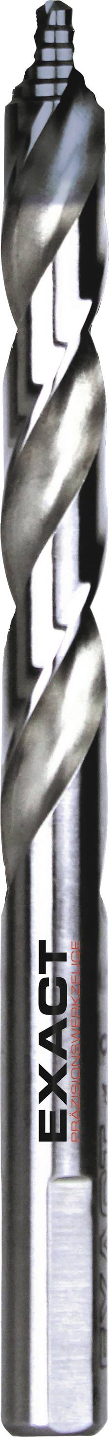 Large metal drill bit with sharp, spiral-cutting edges. Labelled with 'EXACT Radial Power' on the shaft.