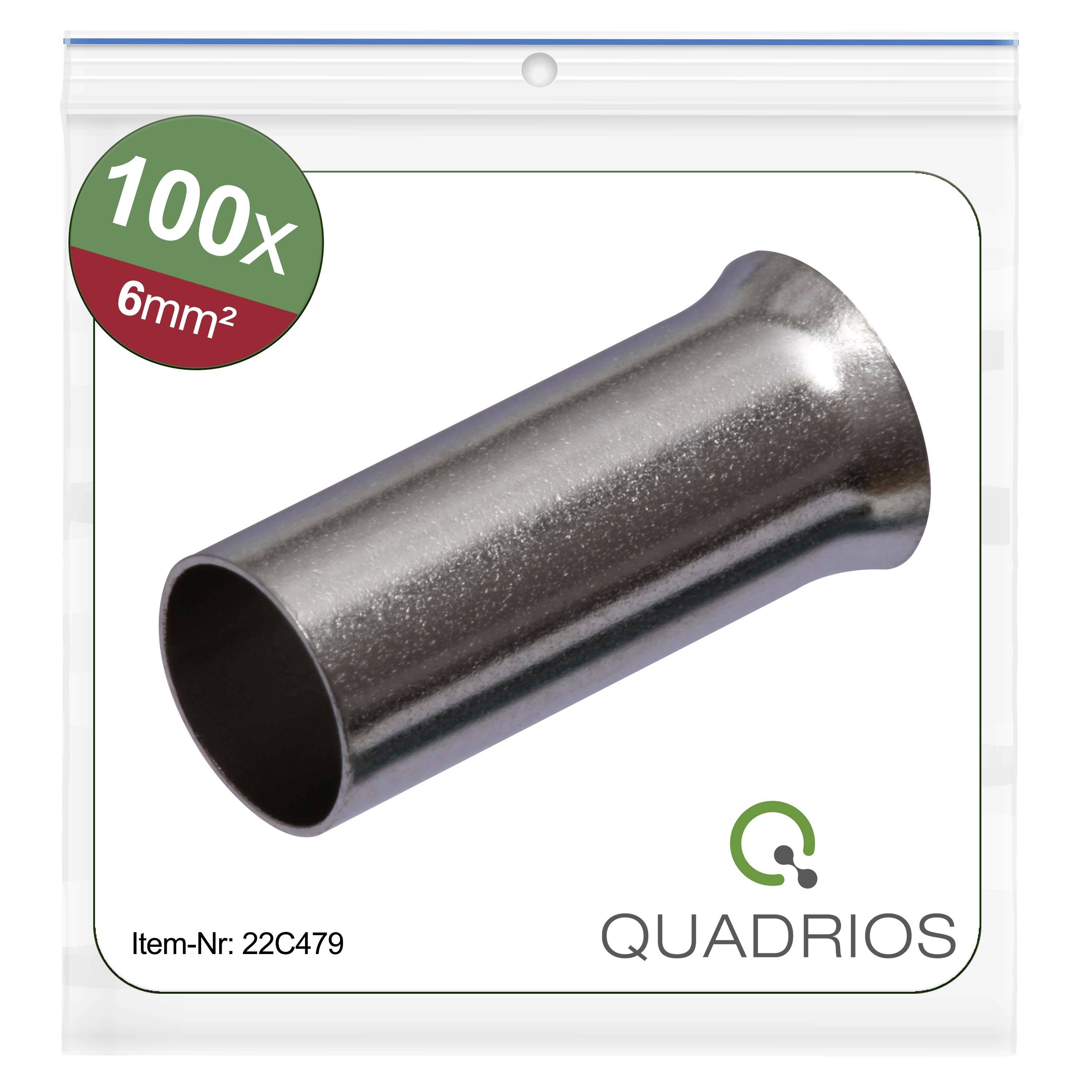 Square-hollow metal sleeve, 6mm², 100 pieces per bag, Article Number 22C479, Brand Quadrios.