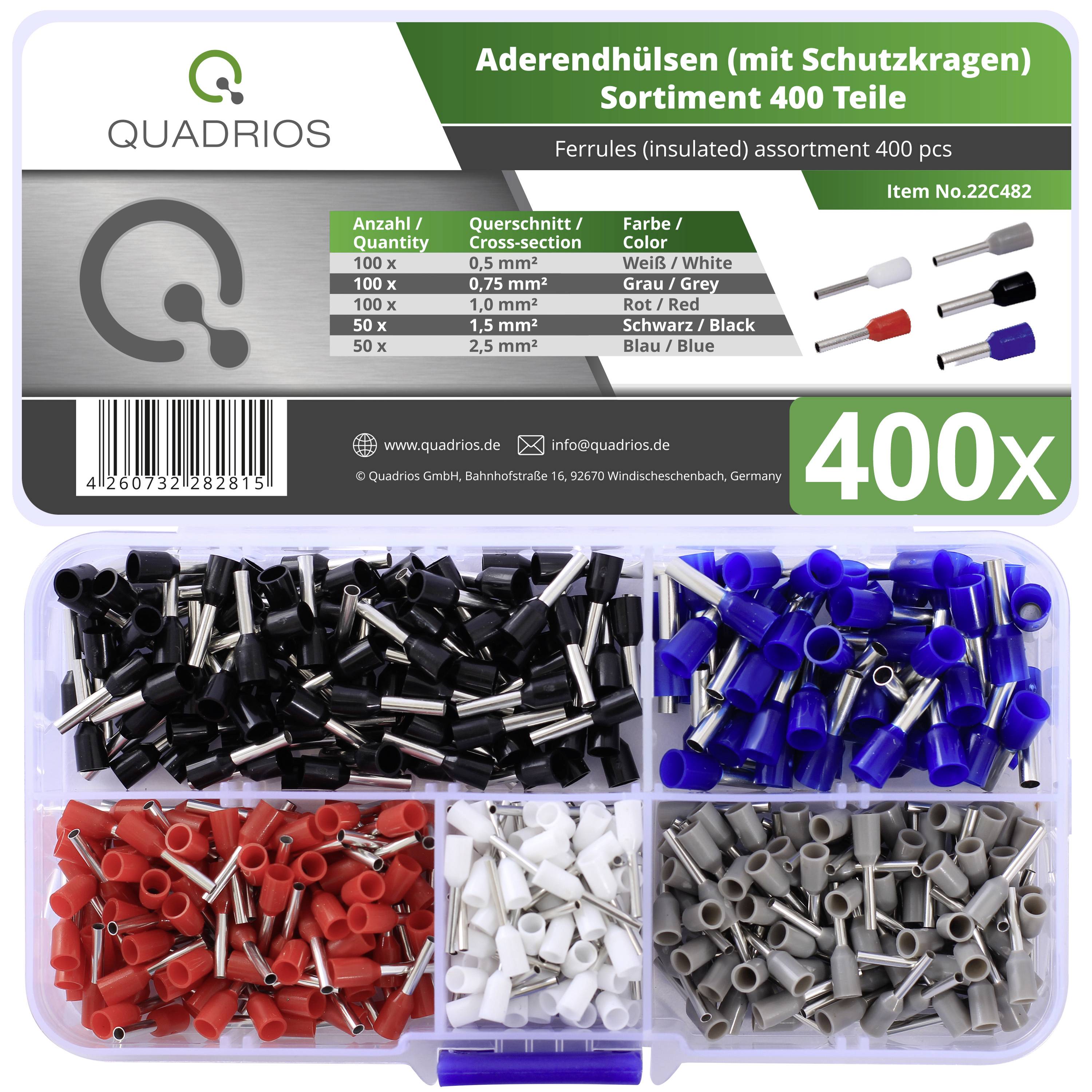 Quadrios 22C482 Ferrule set 0.5 mm², 0.75 mm², 1 mm², 2.5 mm² Partially insulated 400 pc(s)