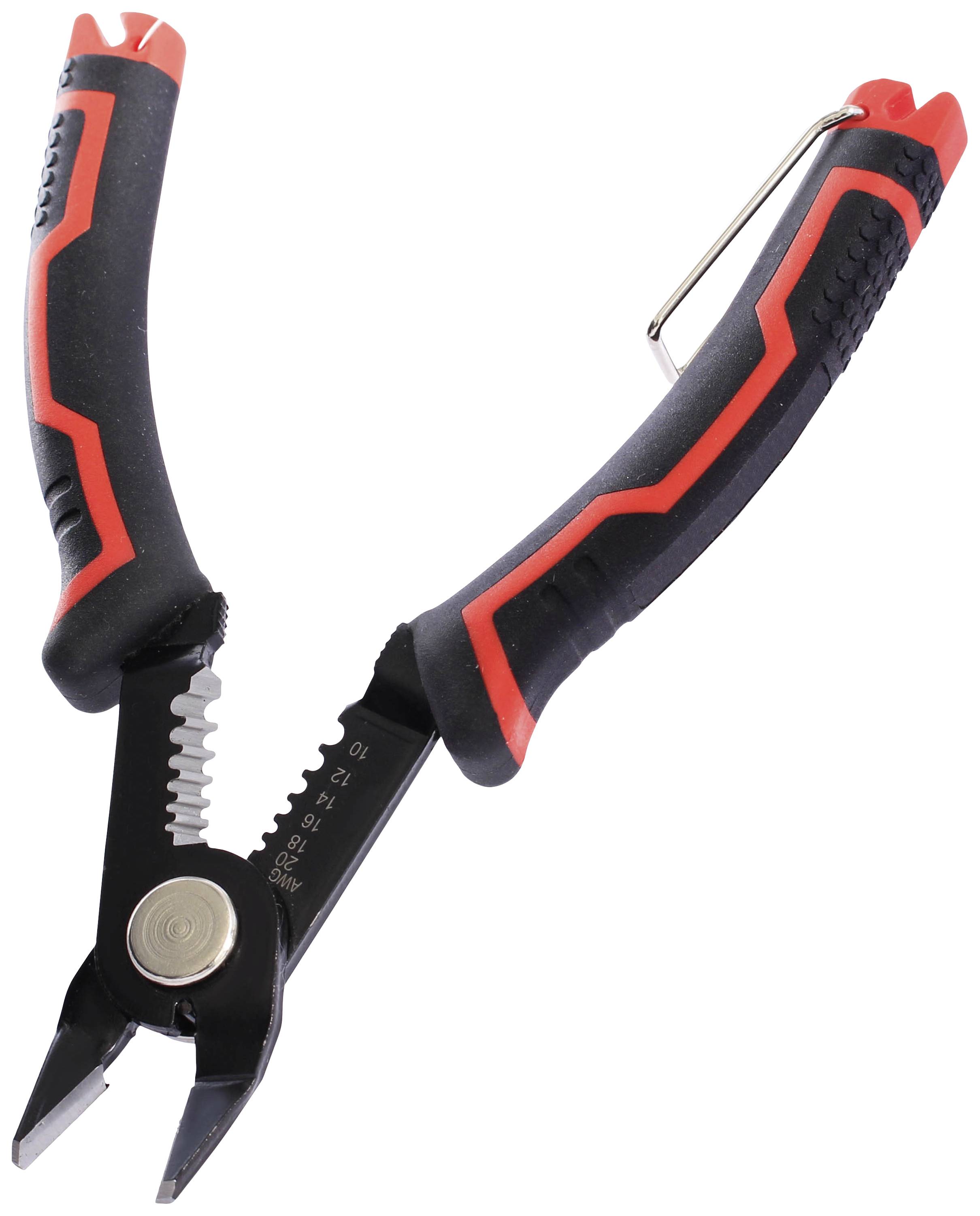 Pliers with black and red rubber grips. Suitable for cutting or gripping in craft and repair work.