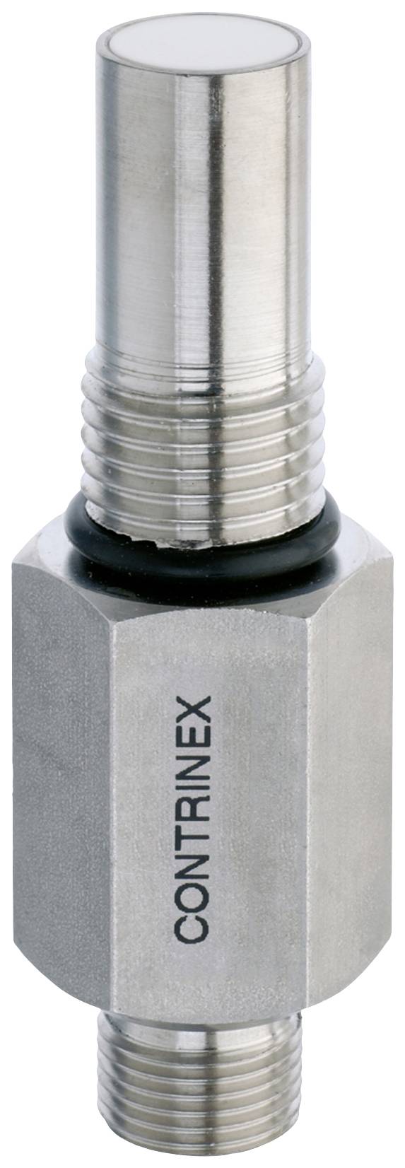 A cylindrical metal sensor with threading and the inscription 'CONTRINEX'.