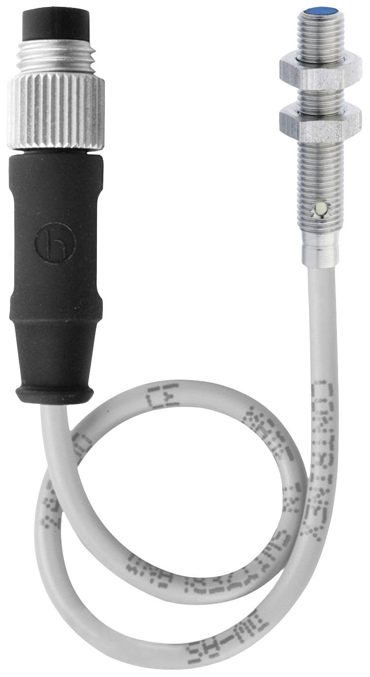 Electronic sensor with cable and plug, suitable for industrial applications for detecting objects or positions.