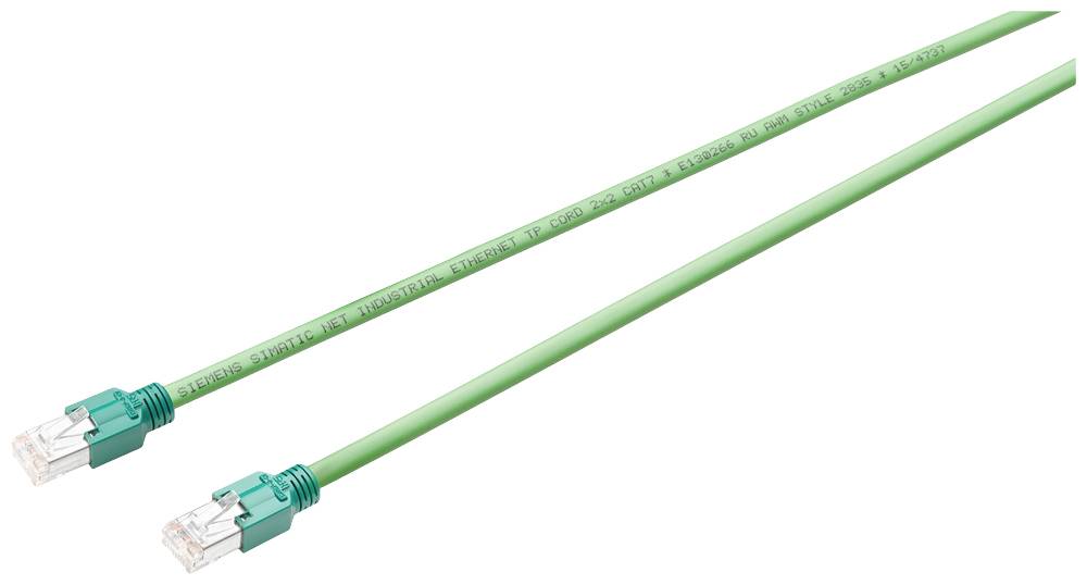 Green Ethernet cable with transparent connectors at both ends, used for network connections.