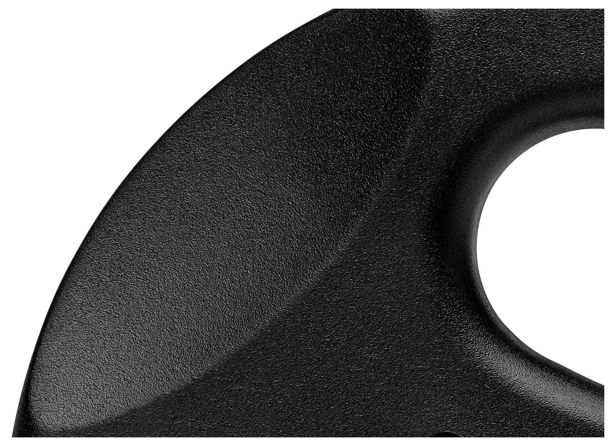 Close-up of a black, textured handle or grip with a curved shape.