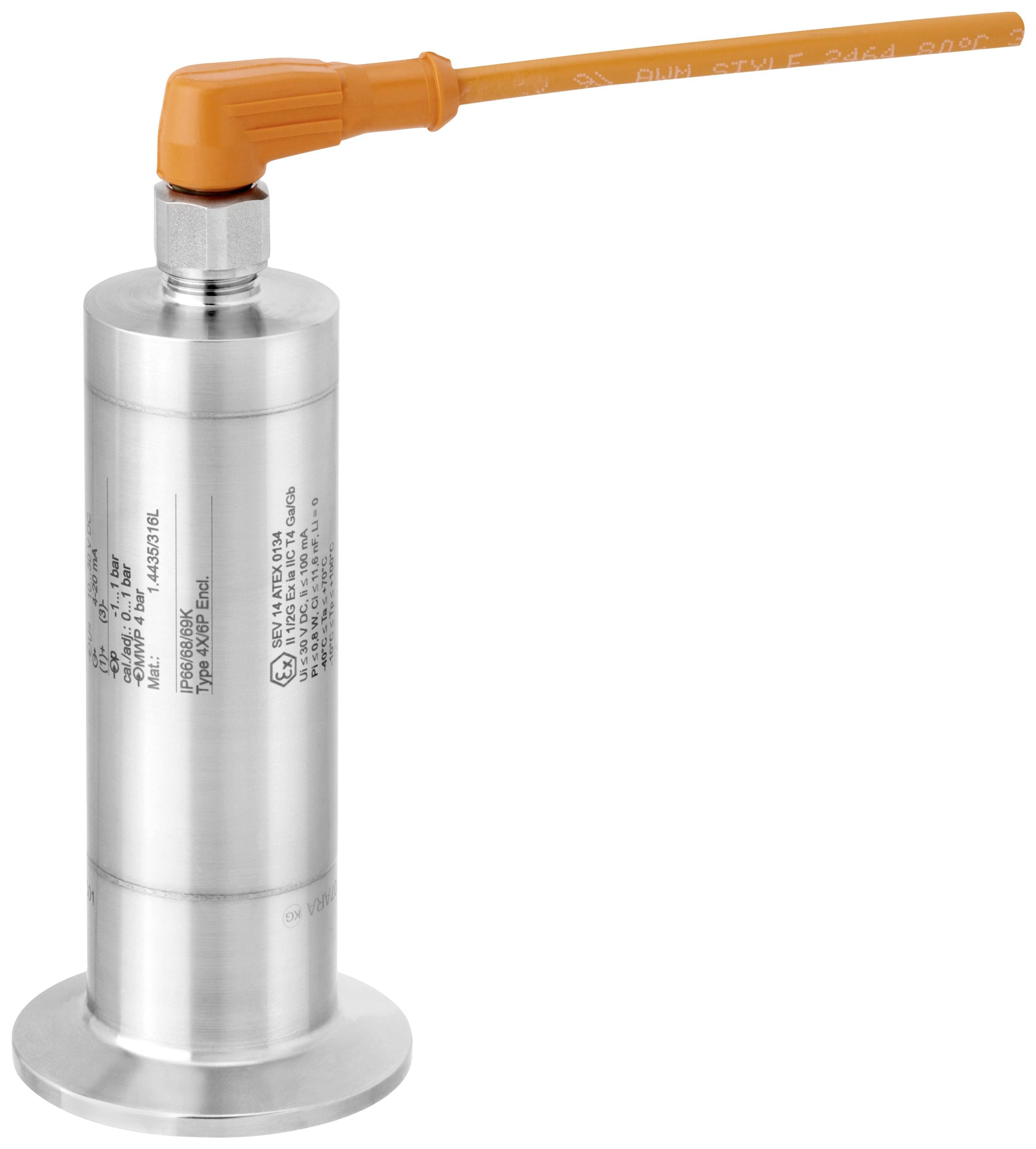 A cylindrical, metallic valve with a long orange lever. It is used for industrial applications.