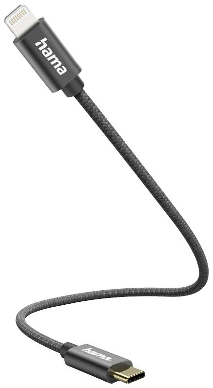 Black charging cable with Lightning and USB-C connectors by Hama.
