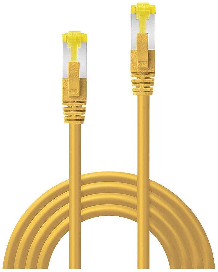 A yellow Ethernet cable with both ends visible.
