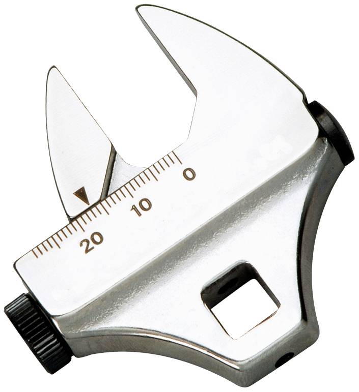 Metal pine divider of a digital vernier calliper. Scale with markings from 0 to 25. Adjustment dial.