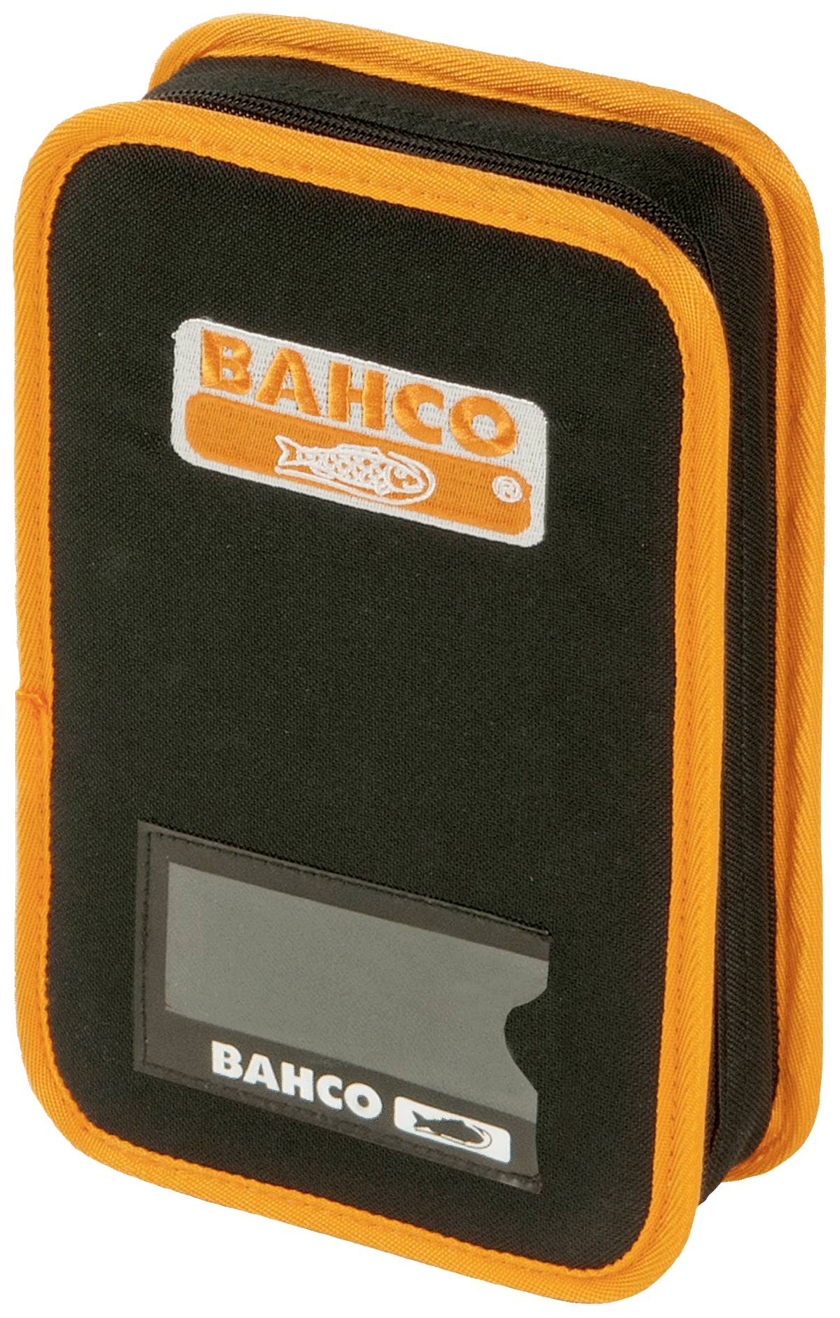 Black tool bag with orange trim and BAHCO logo, suitable for storing tools.