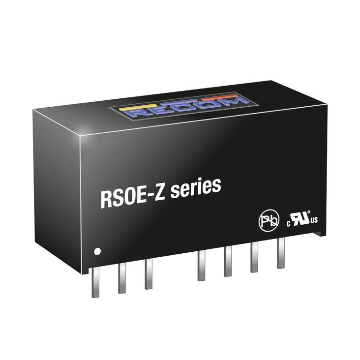 Black electronic component with 'RSOE-Z series' inscription, six pins at the bottom; brand logos at the top. Suitable for PCB integration.