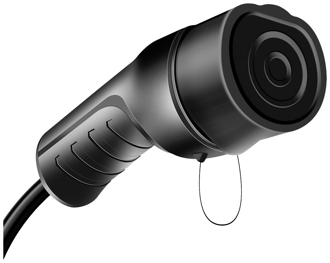 Wired reversing camera in black with a cylindrical housing and a connector cable.