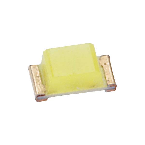 A yellow, rectangular electronic component with two copper-coloured connections on the left and right.