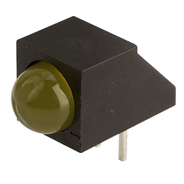 A rectangular, black casing with a protruding, round, green indicator light and two metal pins on the underside for electrical connection.