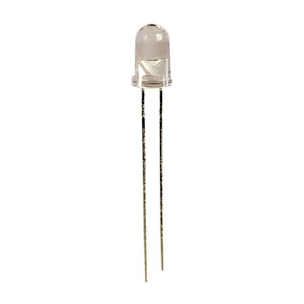 A single transparent LED with two long connecting wires.