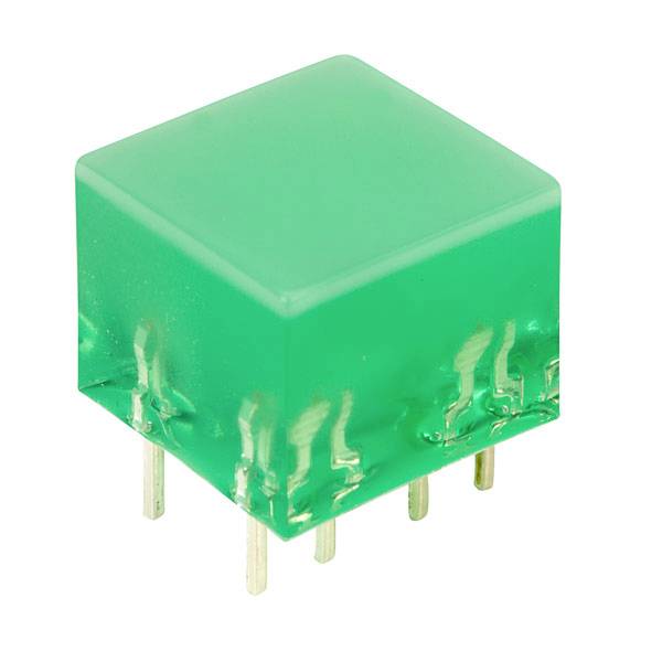 A small, green LED display with multiple pins for electronic circuits. Ideal for display or status indication in devices.