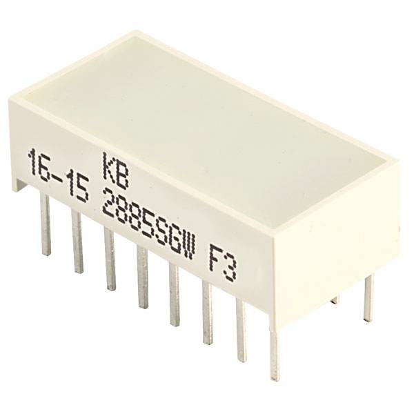 A white rectangular electronic component with multiple metal pins underneath, bearing the inscription '16-15 288B5GW F3'.