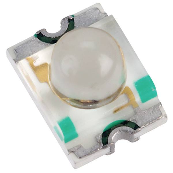 A white LED with a rectangular base, mounted on a circuit board.