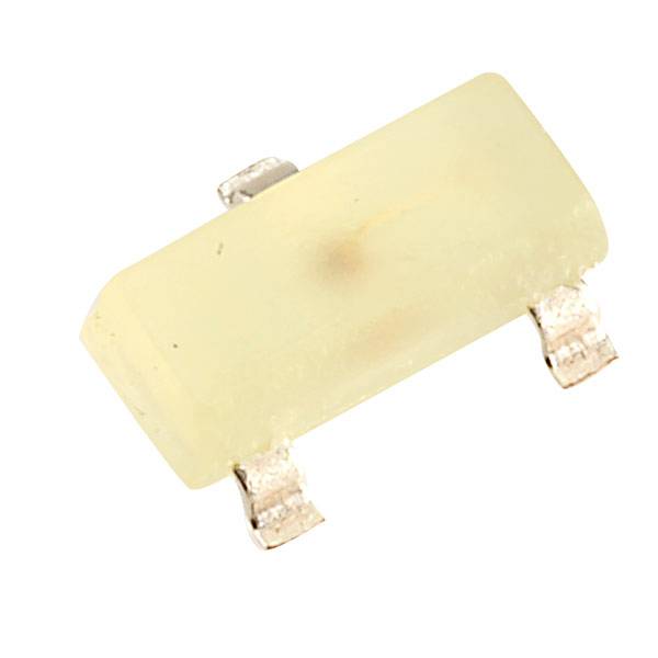 A yellow electrical component with two metal contacts at each end, often used as a light-emitting diode in electronic circuits.