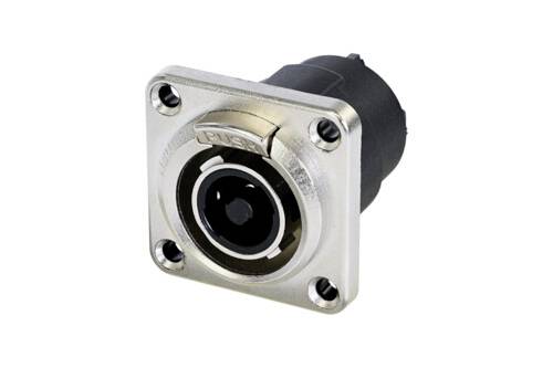 Metallic bush, square mounting plate with four screw holes, marked with 'PUSH'. Suitable for industrial applications.