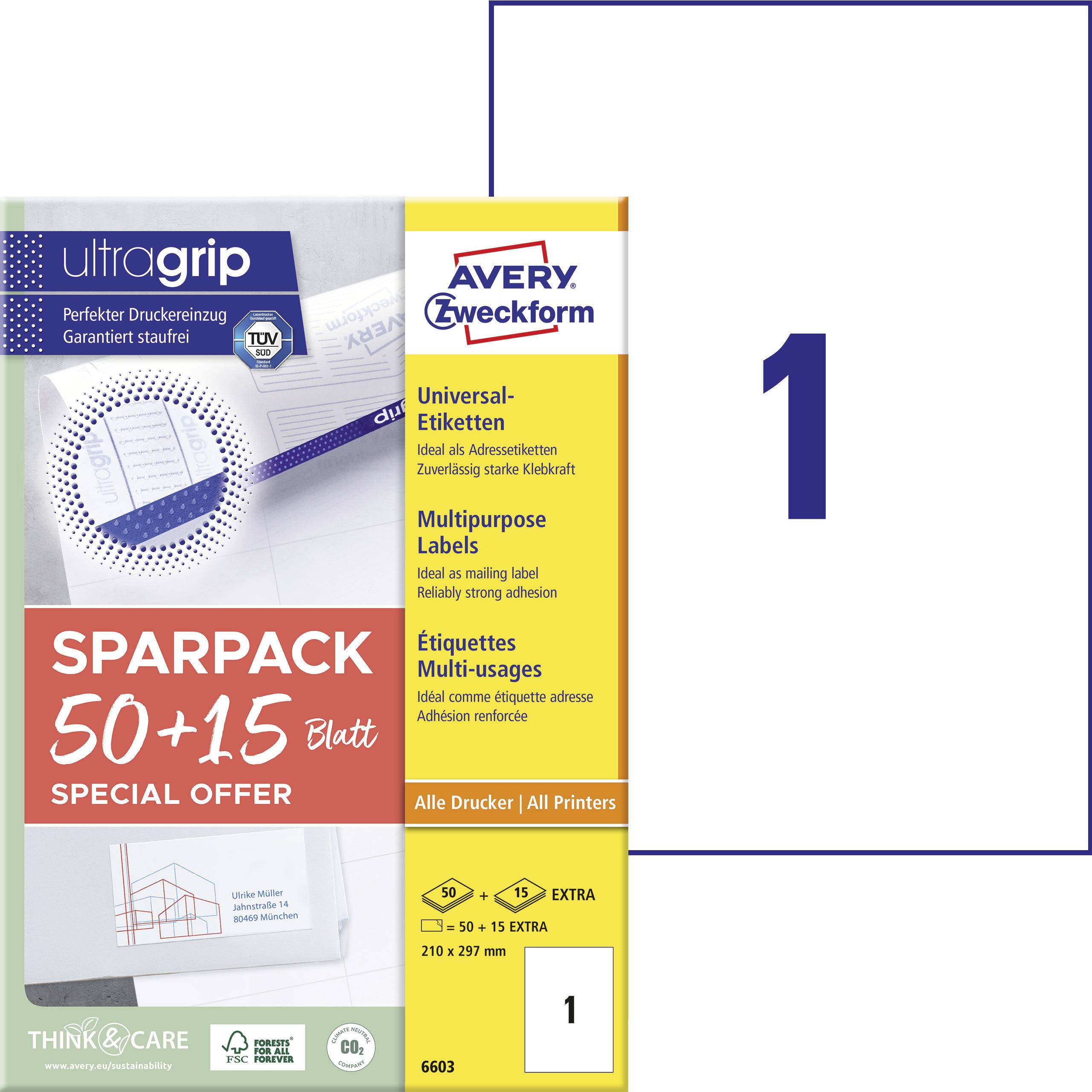 Label pack with 50+15 sheets, suitable for all printers. Contains ultragrip technology for better printing results.
