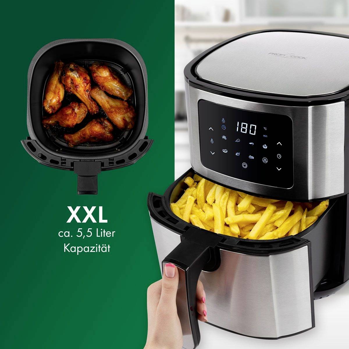 Profi Cook PC-FR 1239 H Air fryer 5.5 l Stainless steel, Black