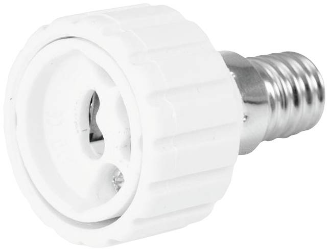 A white lamp adapter with an E14 socket, suitable for connecting various light bulbs.