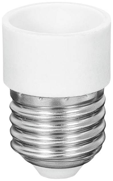 A white adapter socket with a metal screw thread for light bulbs, featuring an insulating head section.