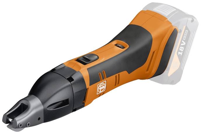 A cordless, orange electric tool with an ergonomic design, likely a battery-powered cutter or multi-function tool.