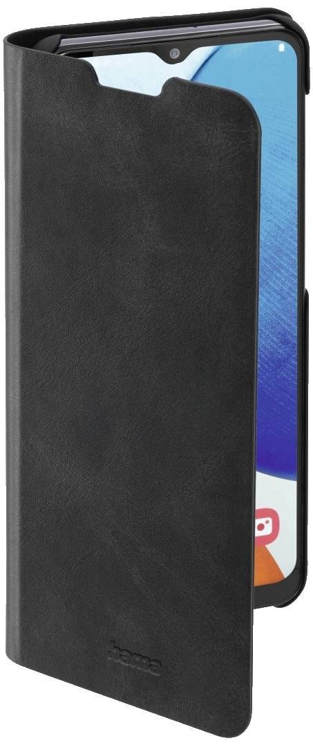 Smartphone with a black protective case partially covering the display. The smartphone has a blue user interface.