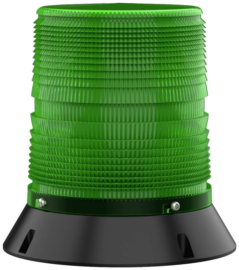 A green warning light on a black base, indicating industrial applications.