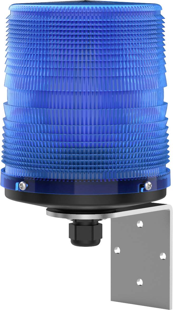 Blue warning light for wall mounting, commonly used in industrial or safety-critical environments.