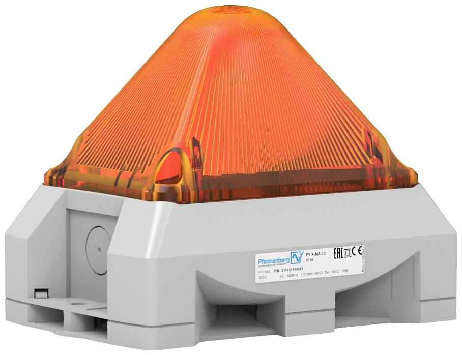 An orange warning light on a grey housing, used for safety indication or as a signalling device.